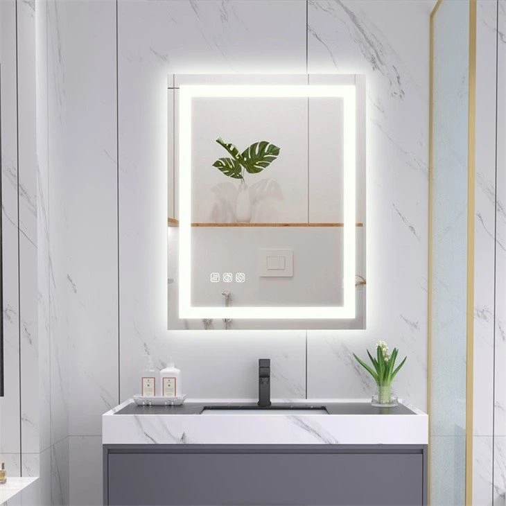 square mirror with lights